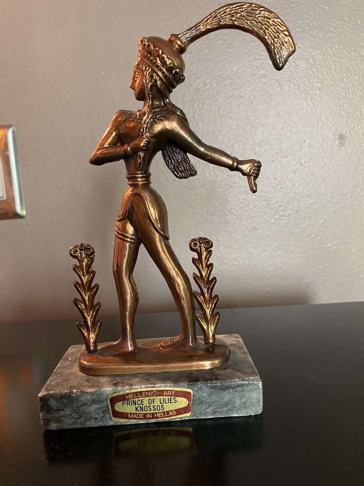 Vintage Prince of Knossos Metal Sculpture Hellenic Art 8.25 Inch Bronze Statue