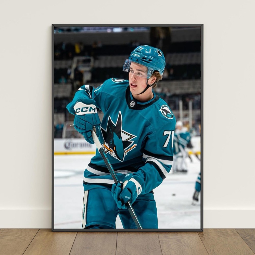 Macklin Celebrini San Jose Sharks NHL Rookie Action Poster