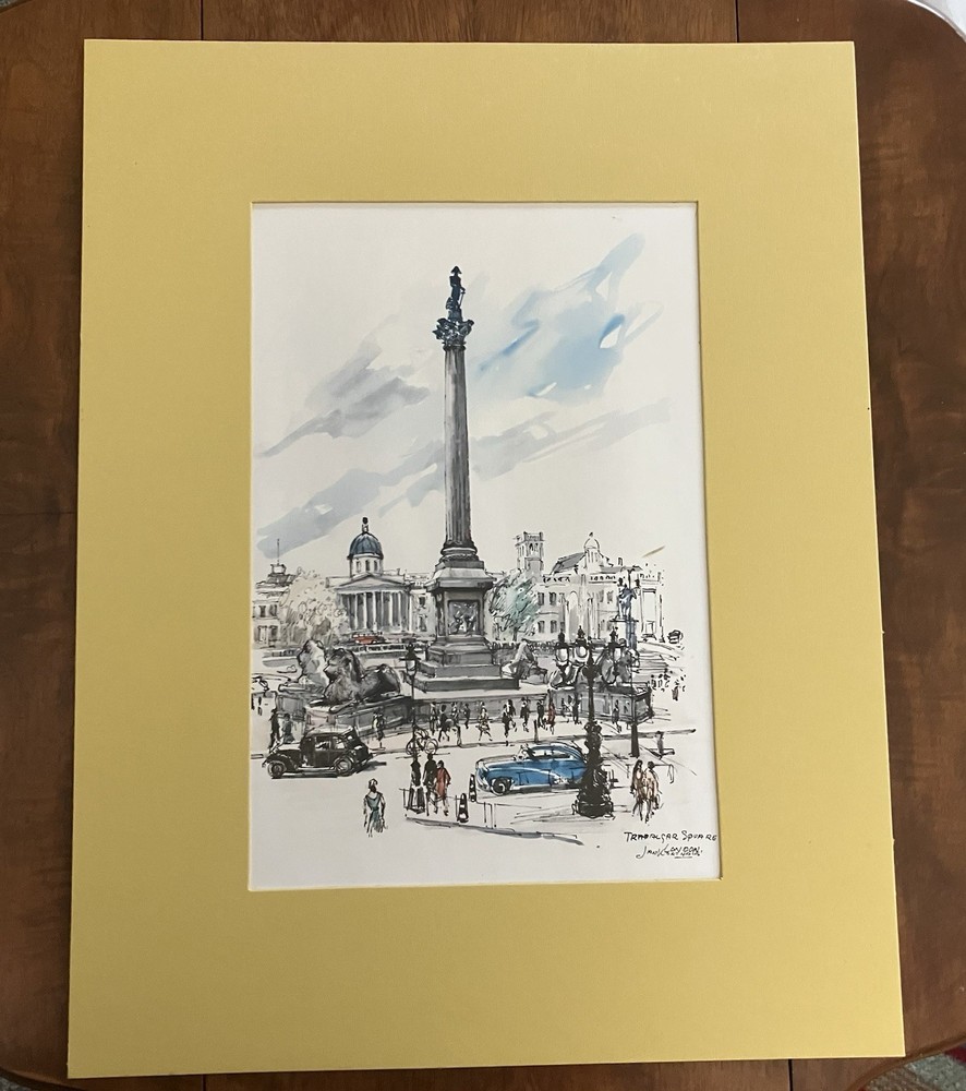Jan Korthalis MCM Trafalgar Square London Framed Matted Lithograph Print.