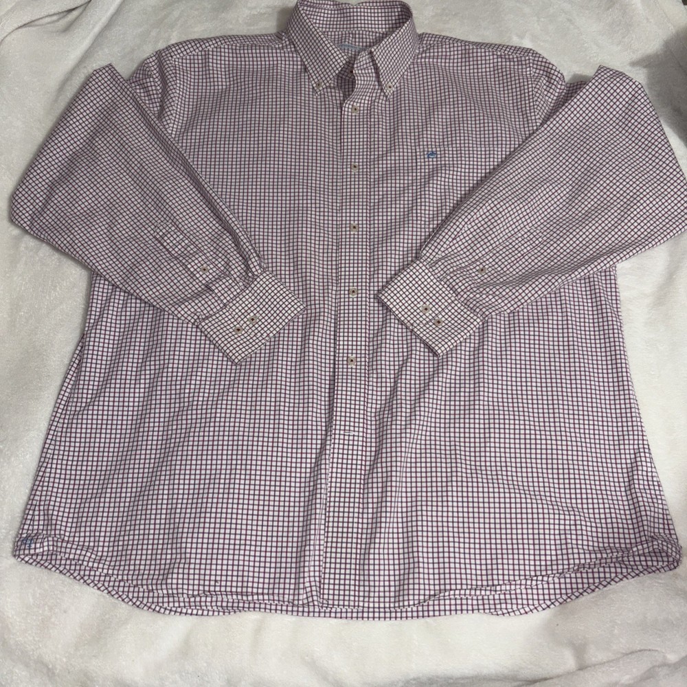 Southern Tide Shirt Men's XXL  Red Purple WhiteCheckered Long Sleeve Button Down