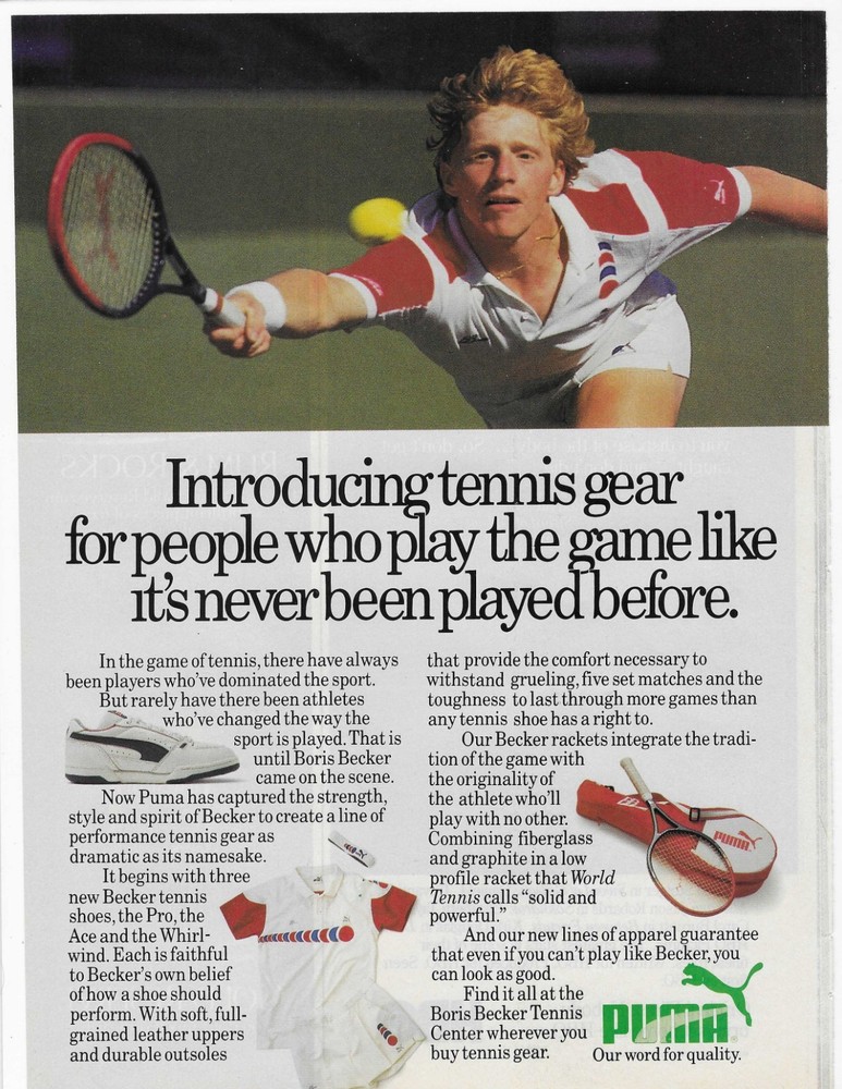 Tennis Boris Becker  Puma  Original  Print Ad