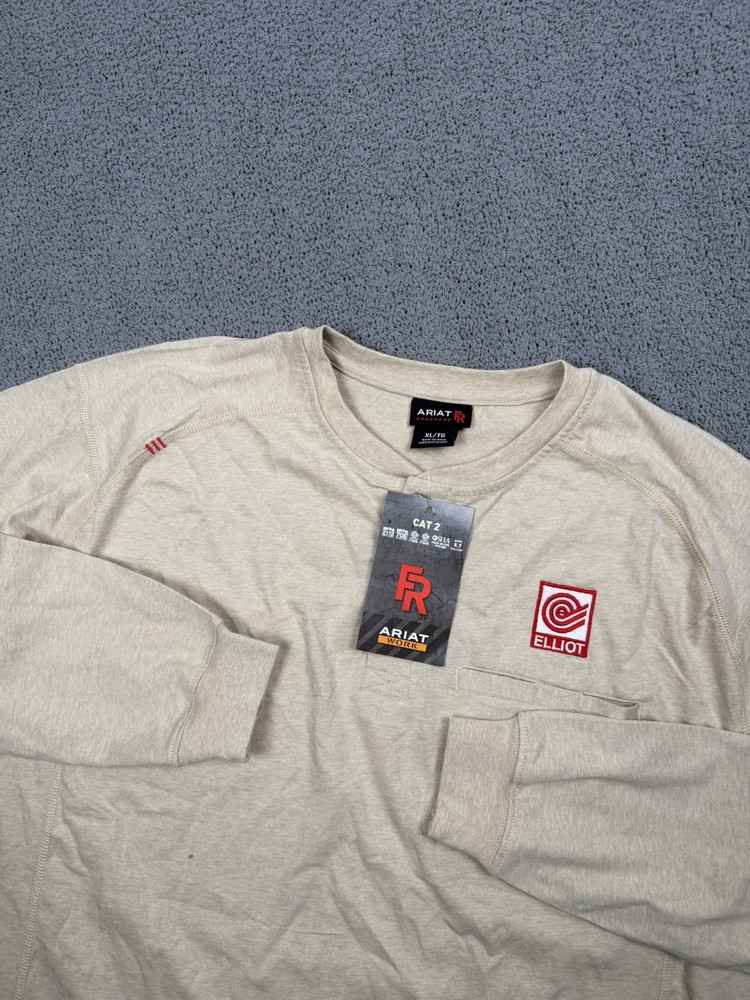 Ariat FR Shirt Mens XL Tan Henley Long Sleeve Work Flame Resistant CAT 2 NEW