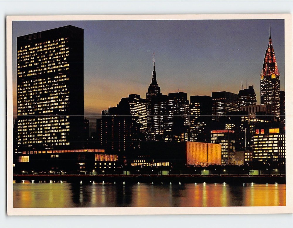 Postcard NYC Skyline at Night NY USA
