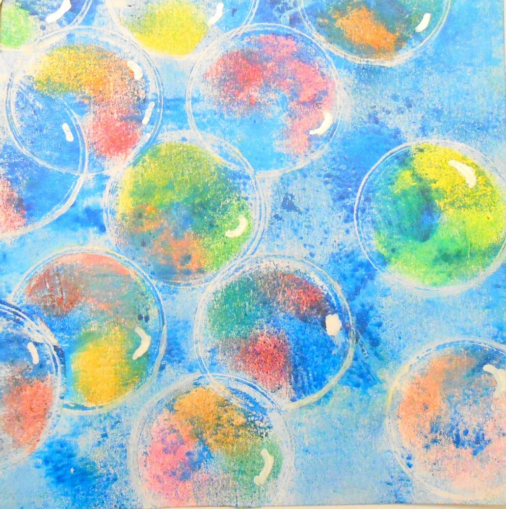 Hand Pulled Monoprint, Bubbles in White Art Matte 8
