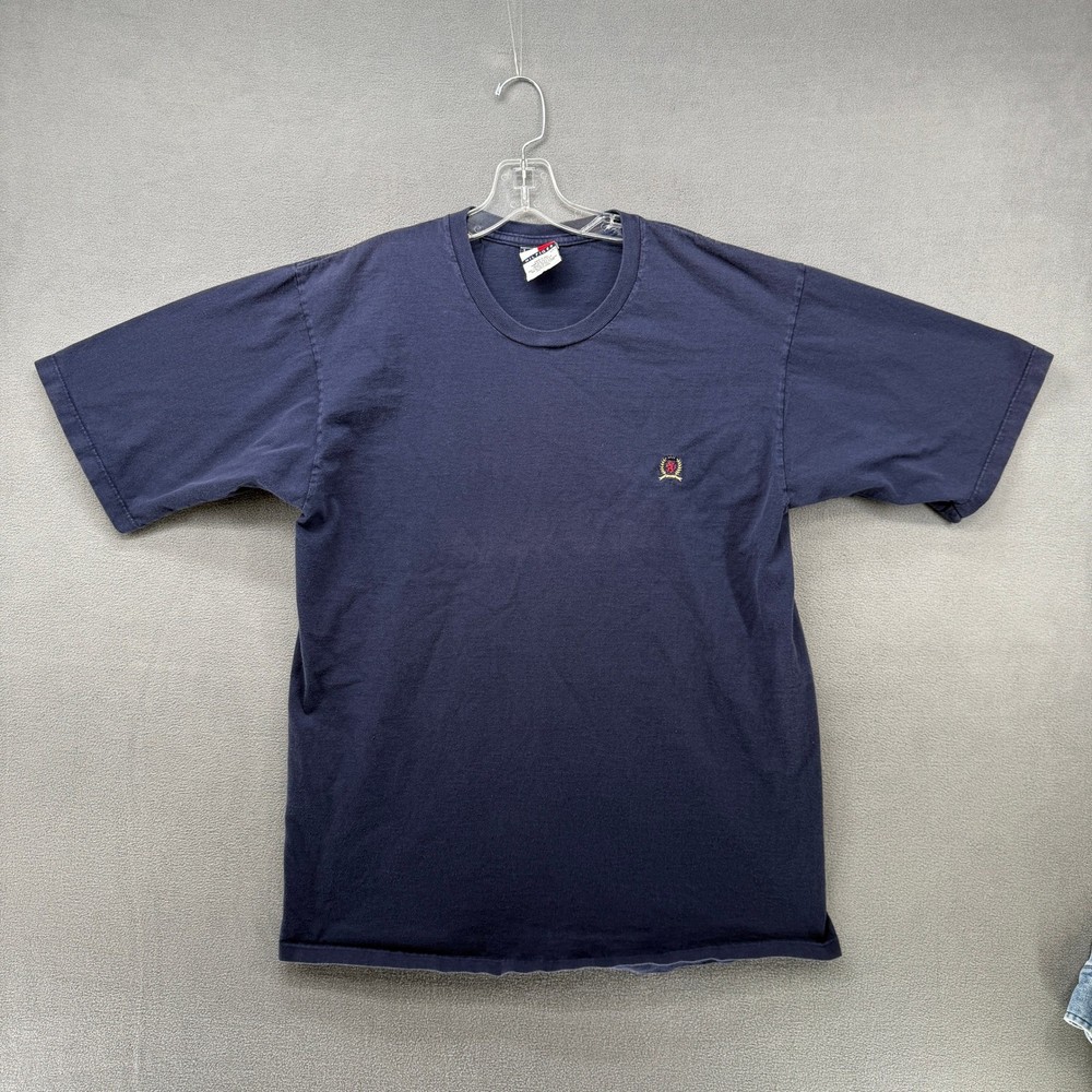 Vintage Tommy Hilfiger Navy Blue T Shirt Mens Large Made in USA 90s Cotton