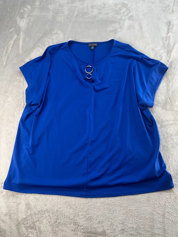 The Limited Blouse Womens X-Large Blue Short Sleeve V-Neck Royal Blue Career