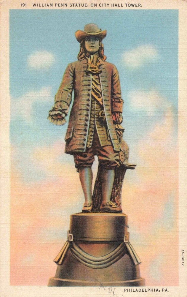 Philadelphia PA, William Penn Statue on City Hall Tower, Vintage Postcard