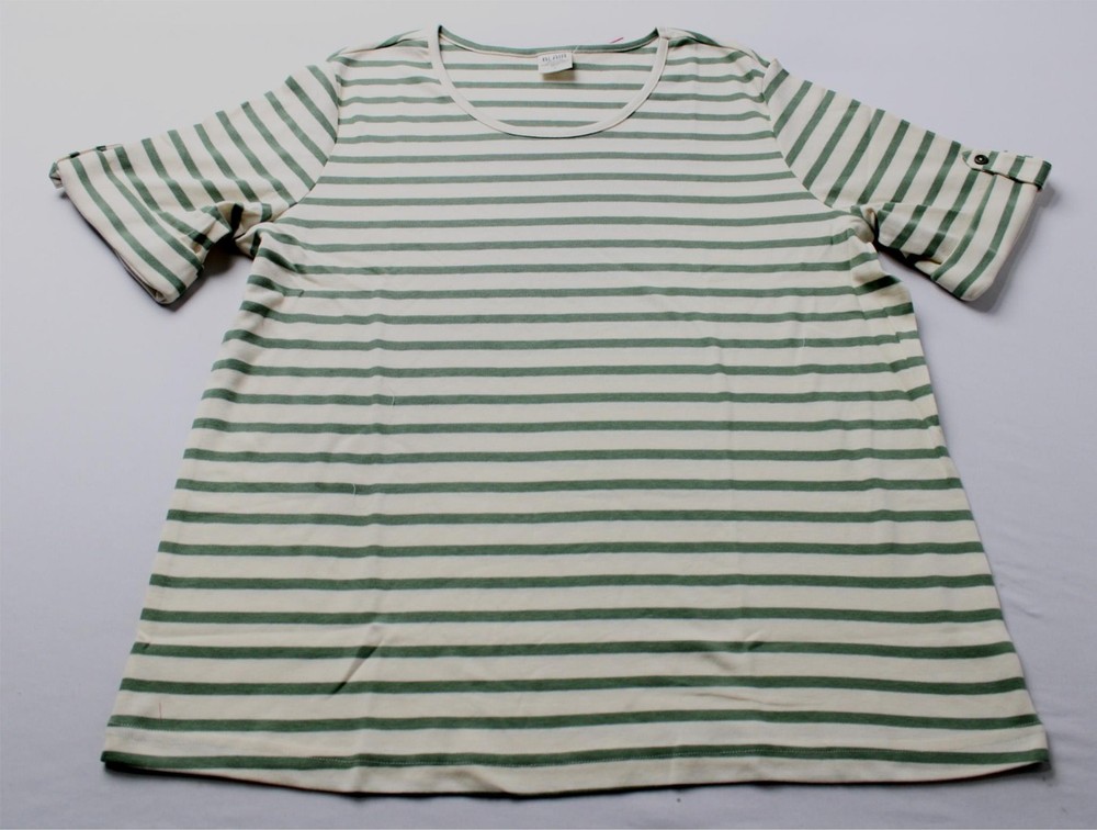 Blair Women's Essential Knit Striped Tab Sleeve Stretch Top CN6 Ivory Large