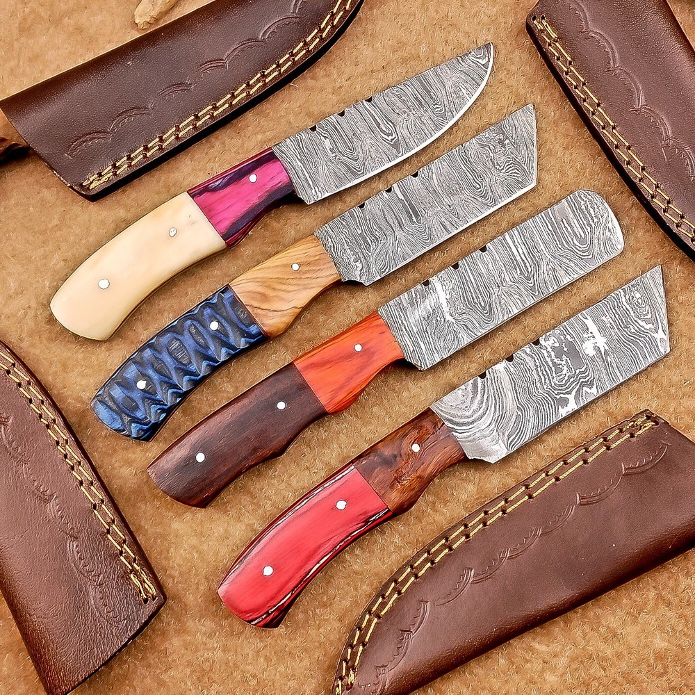 4 Pcs Damascus Blade Skinner Knives Set | 8