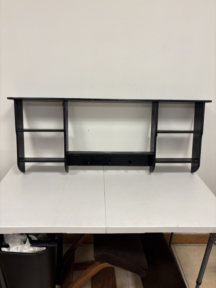 XL Rustic Decorative Shelf 3 Pegs Farmhouse Wall Hang Black