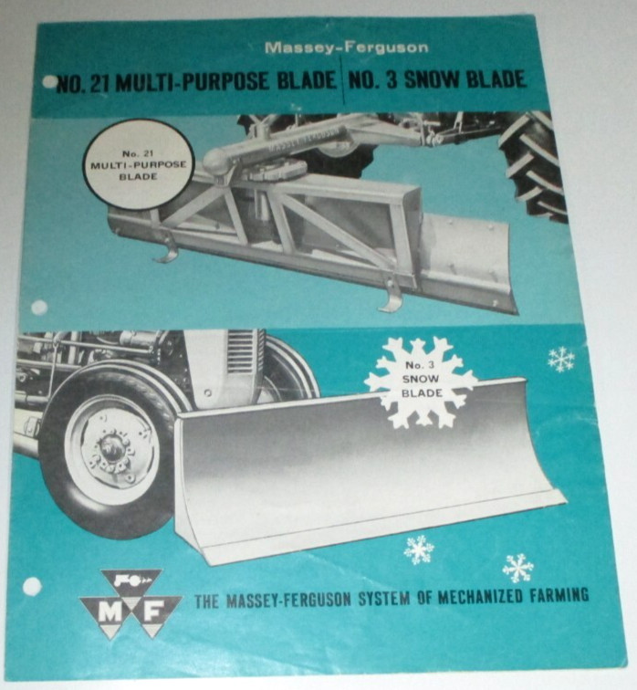 Massey Ferguson MF 21 Blade & 3 Snow Blade Sales Brochure Literature Ad 1958 108