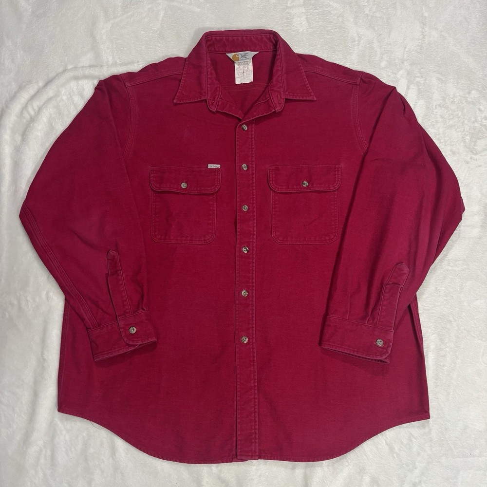 Vintage Carhartt Shirt Chamois Flannel Rugged Outdoor Workwear Red/Pink Mens XXL