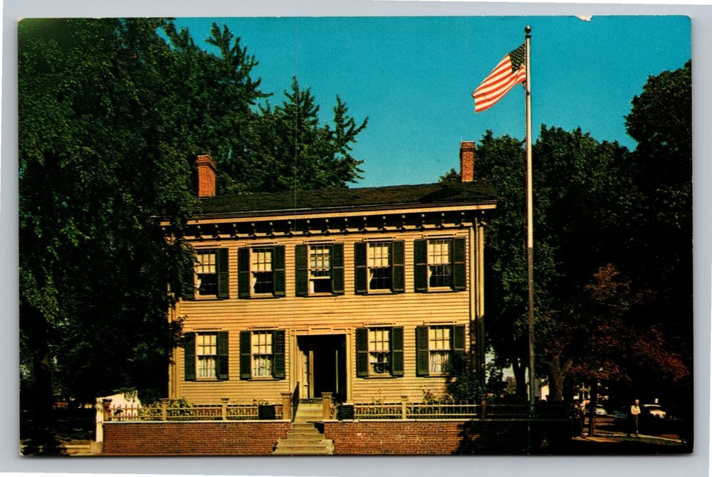 Abraham Lincoln Home Springfield Illinois Plastichrome Postcard Flag