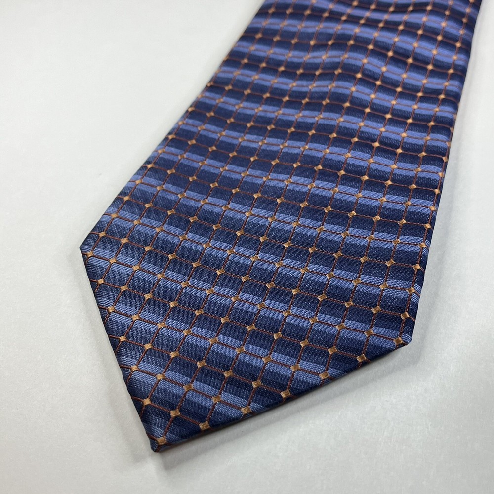 John Ashford Necktie Tie 59”x3.75” Blue Square Striped Dotted