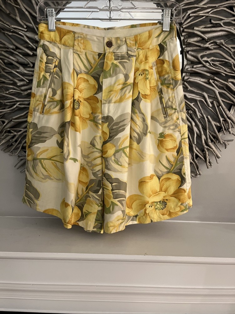 Women’s Tommy Bahama Silk Shorts Yellow Floral Size 6 Pockets