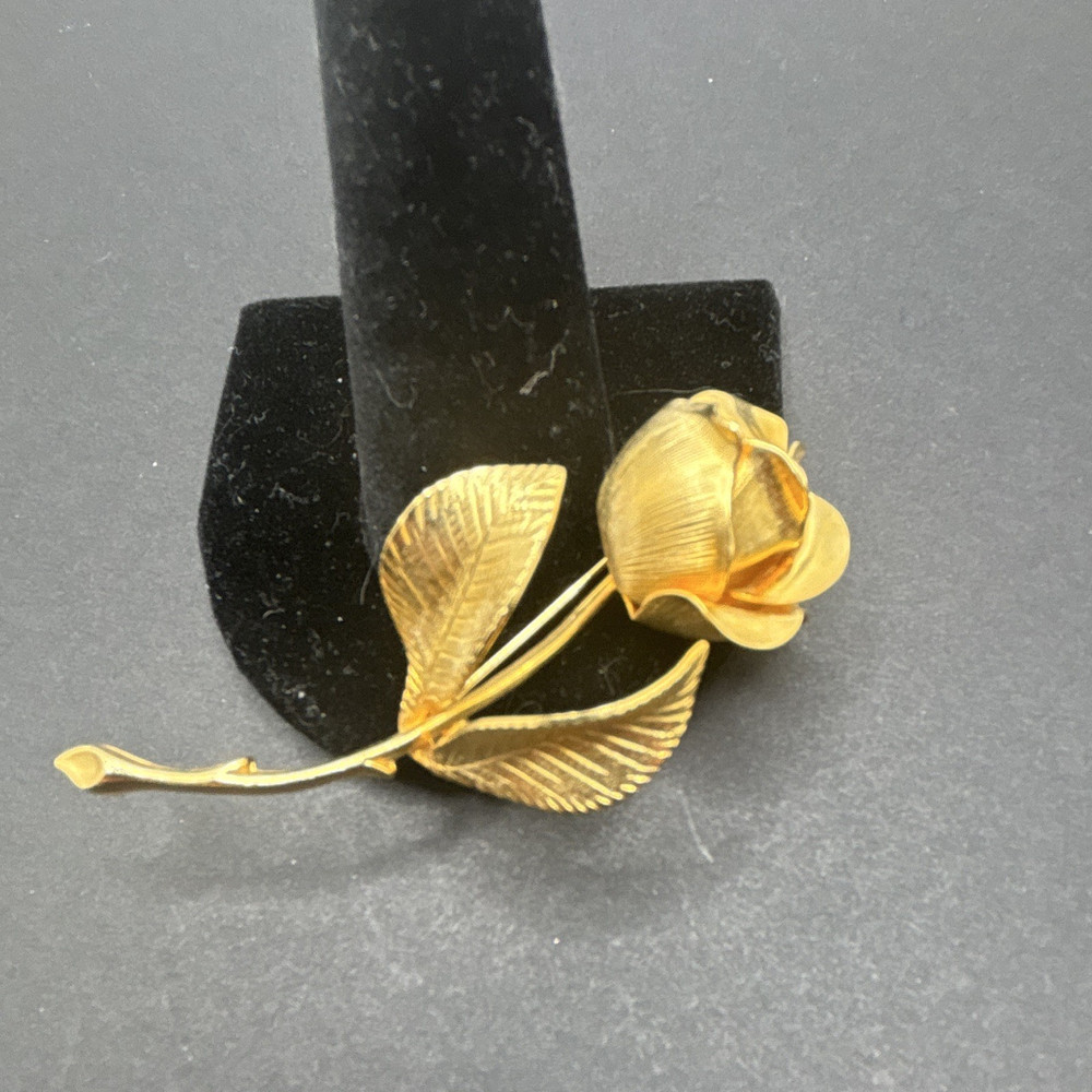Cerrito signed Gold Tone Rose Flower Brooch Pin Metal Floral Design 2-1/2”