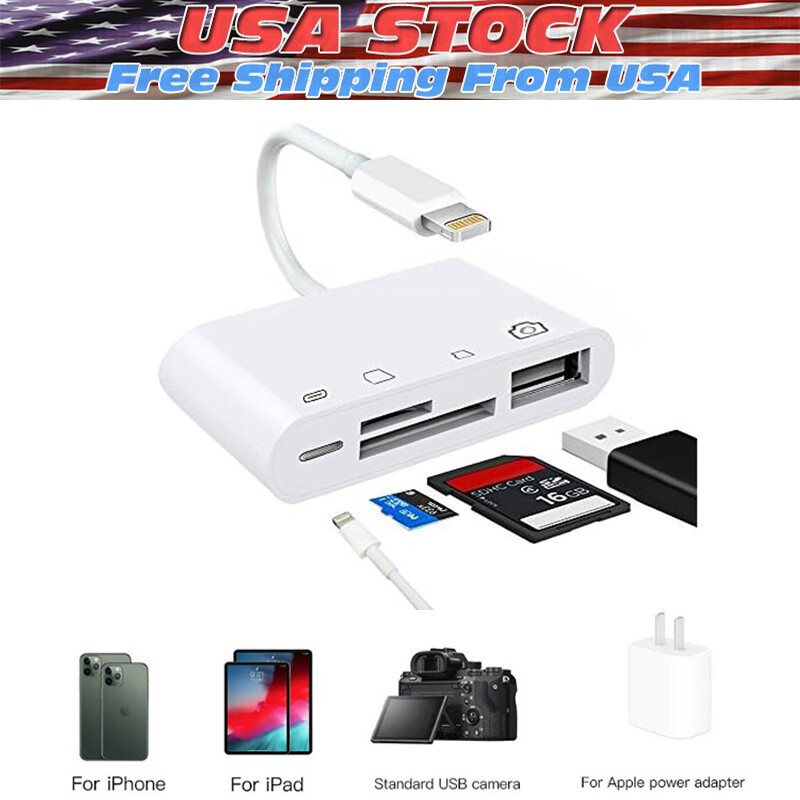 USB to Card Reader Adapter USB Camera Micro SD Memory Slot for iPhone iPad iPod
