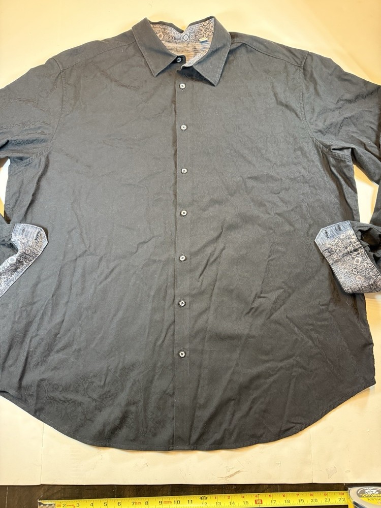 Robert Graham Shirt Mens 2XLT Tall Black Paisley Flip Cuff Button Up Long Sleeve