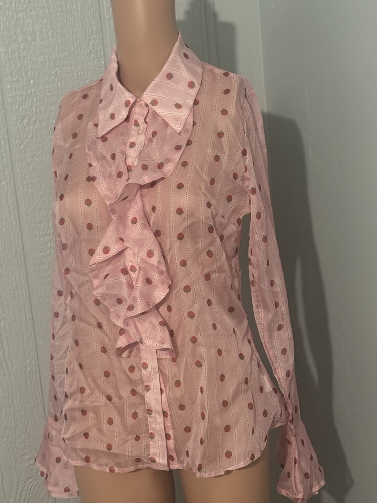Women’s small pink strawberries blouse by Smak Parlour