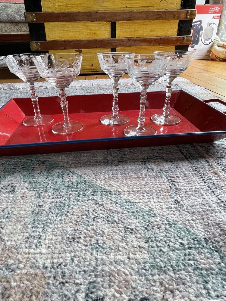 3 Rock Sharpe Crystal Champagne Flutes with Floral Etched Bowl & Base 2011