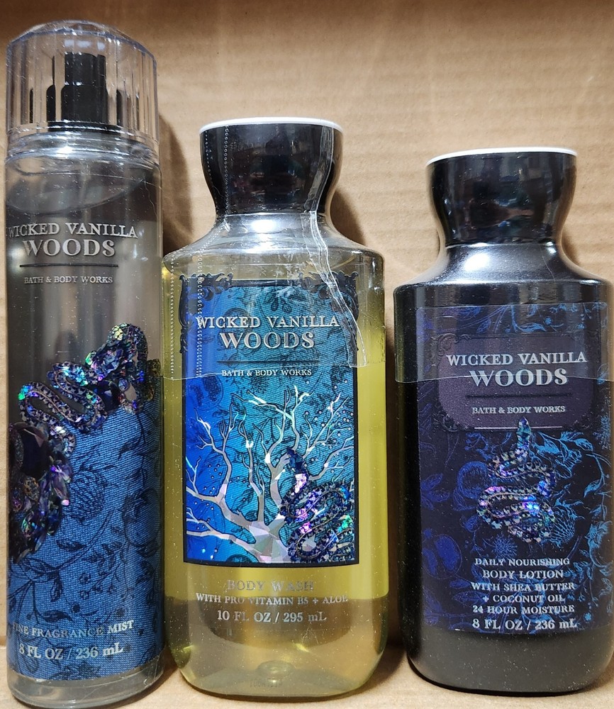 WICKED VANILLA WOODS 2024 LOT 3, LOTION, SPRAY & SHOWER GEL WASH BATH BODY WORKS
