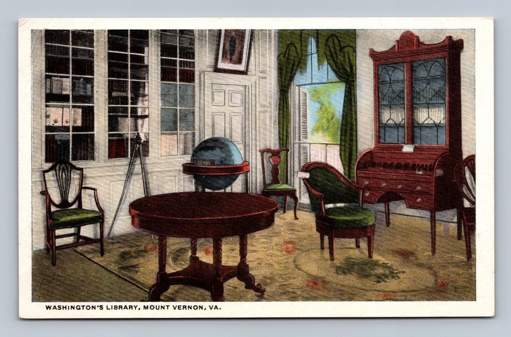 Vintage Washington's Library Postcard Mt. Vernon VA B.S. Reynolds Co.