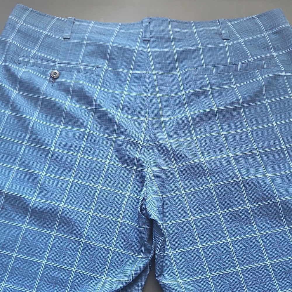 Grand Slam Men's Blue Plaid Chino Shorts Polyester Elastane Flat Front Pockets