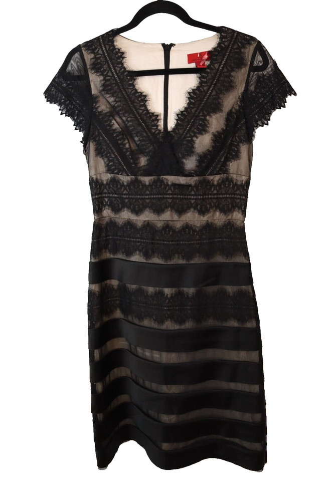 JS Collection Size 4 Black and Beige with Lace Dress Short Sleeve (92)