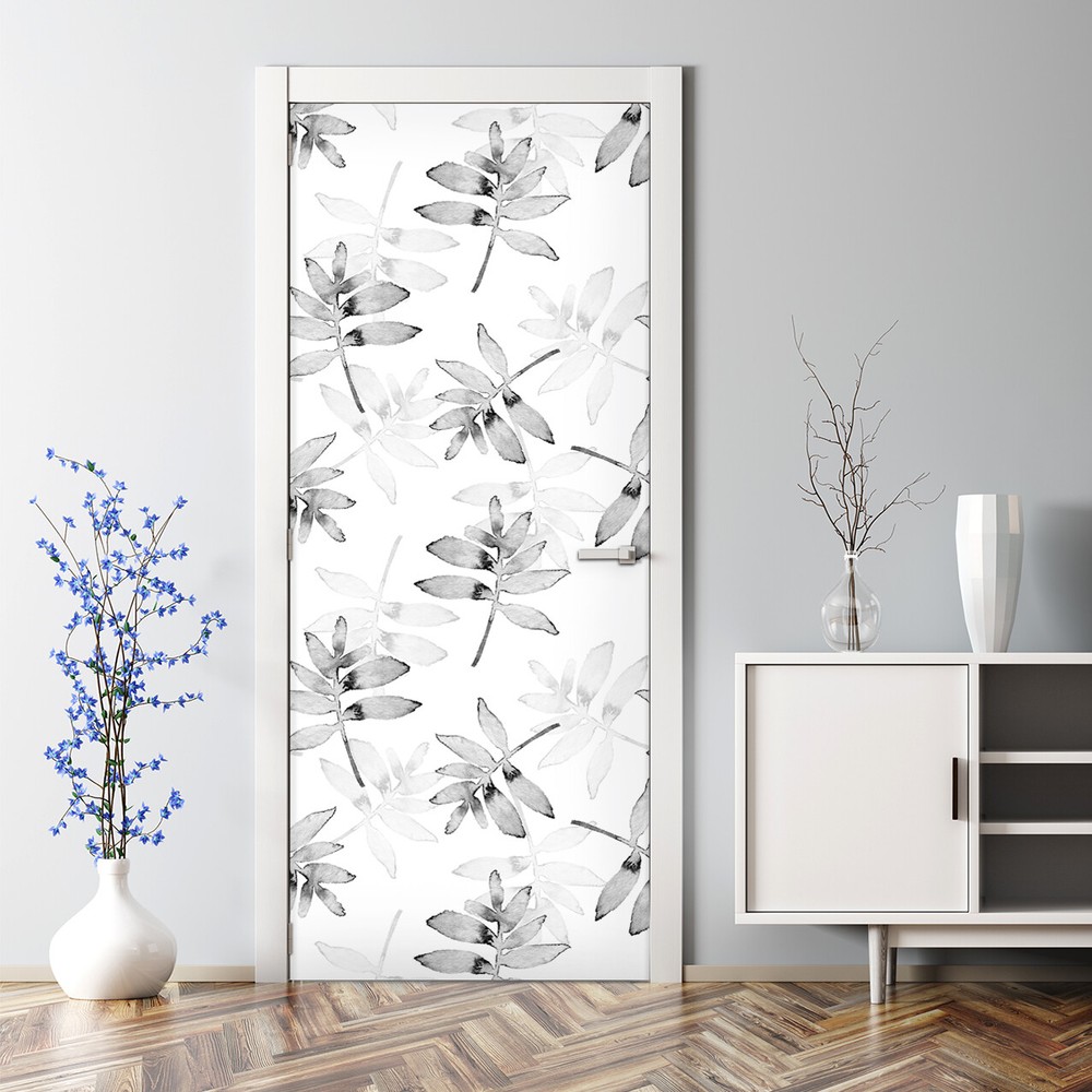 Black Leaves Watercolor Minimalist Bubble-Free Door Sticker Decal