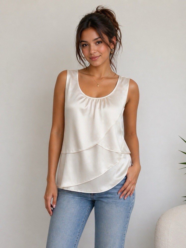 Talbots NWT Ivory Ruffle Tiered Silk Shell Sleeveless Top Size 10. #498