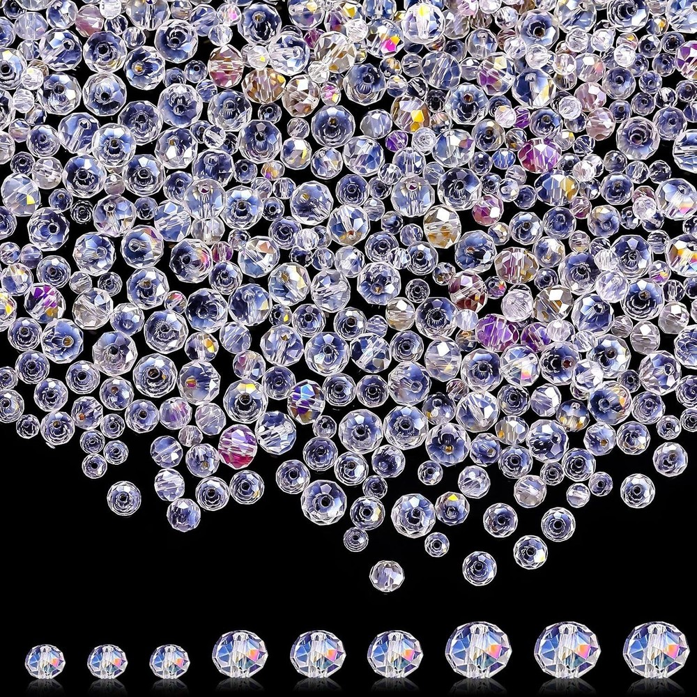 Beads Bulk Assorted Crystal Beads for Jewelry Making 1000 Pcs Glass Colorful