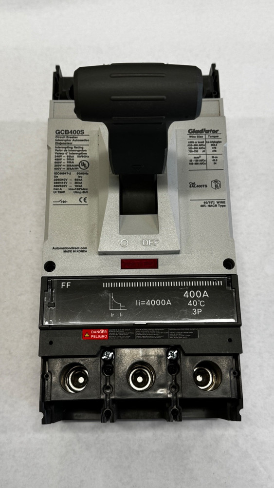 New, Gladiator, GCB400H-3AA400LL, Circuit breaker, 400A frame, 400A, 600 VAC/VDC