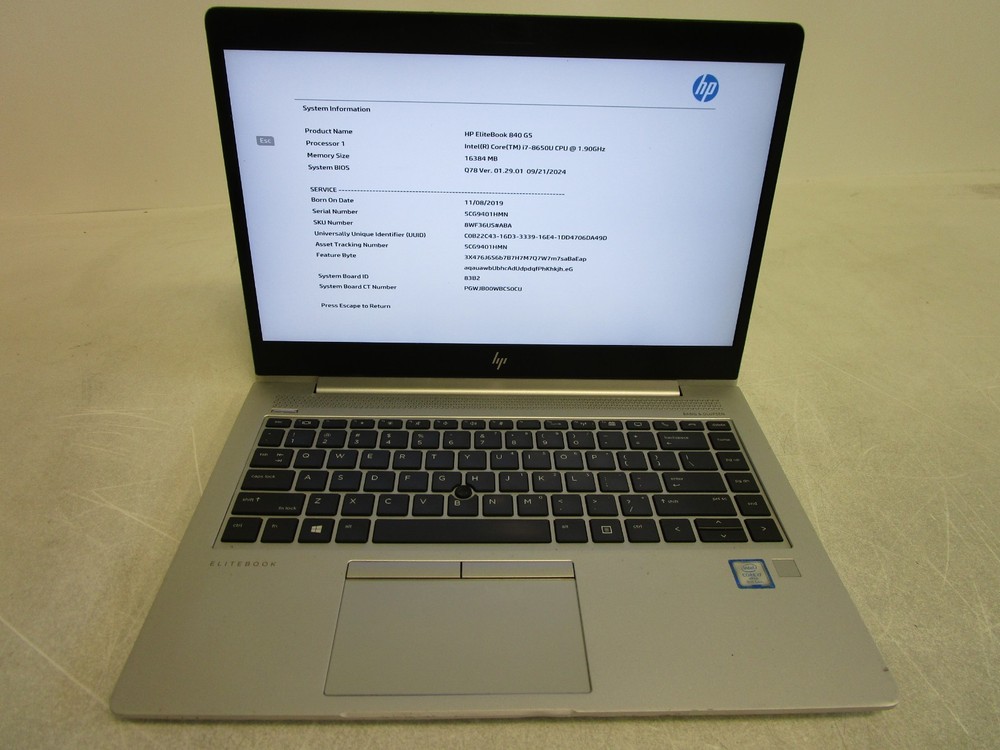 HP Elitebook 840 G5 Core i7-8650U 1.90GHz 16GB 512GB Hard Drive No Power Adapter