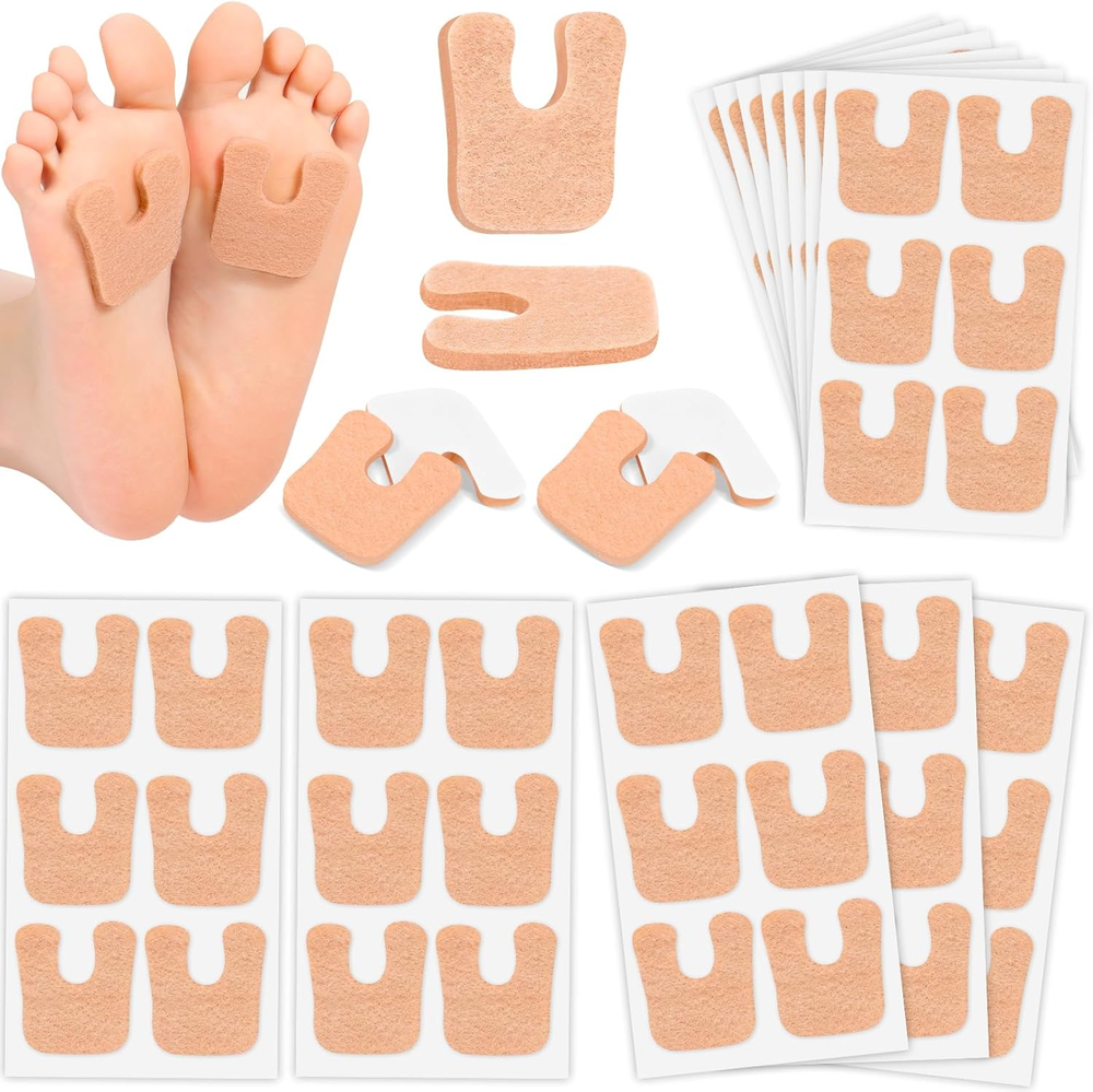 72-Piece Soft Felt Callus Cushions for Foot Pain Relief U-Shaped Pads