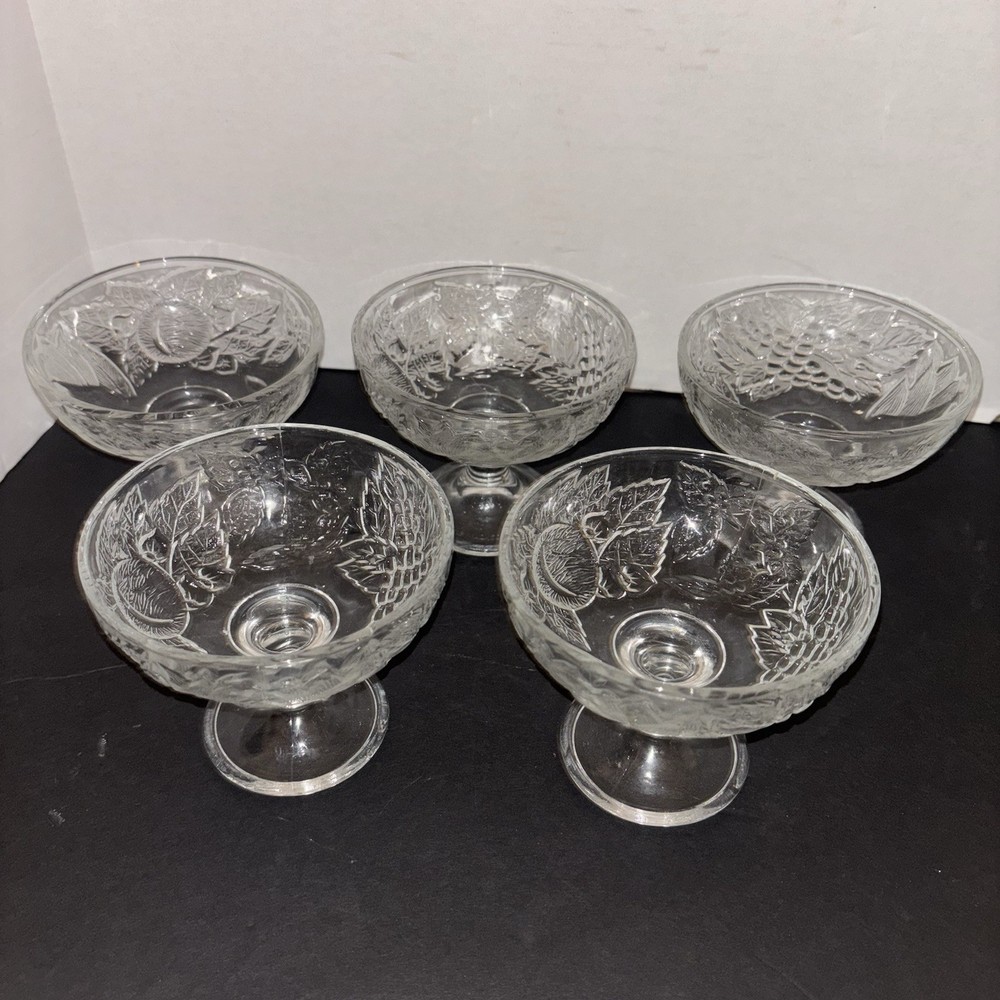5 INDONESIA RAISED DESSERT/FRUIT BOWLS, COMPOTE DISHES, VINTAGE