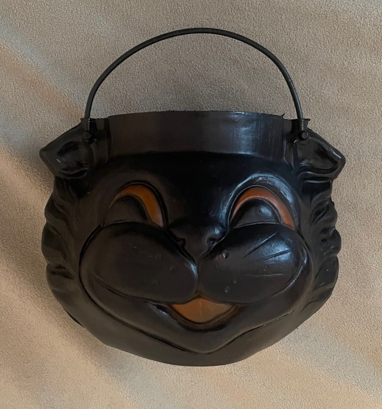 Vintage Empire Black Cat Blow Mold Halloween Trick or Treat Candy Pail Bucket US