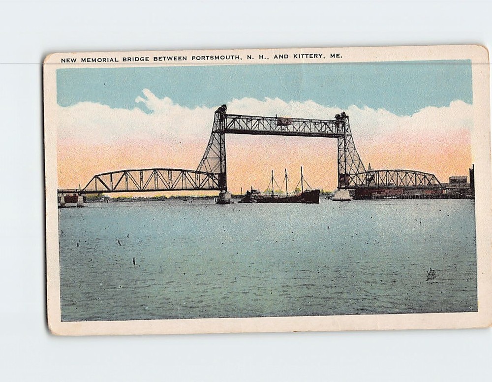 Postcard New Memorial Bridge Between Portsmouth NH and Kittery ME USA