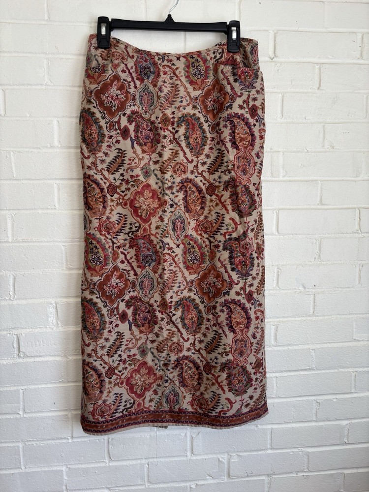 Sundance Multicolored Paisley Floral  Silk Waistband Midi Skirt Size 8 Lined