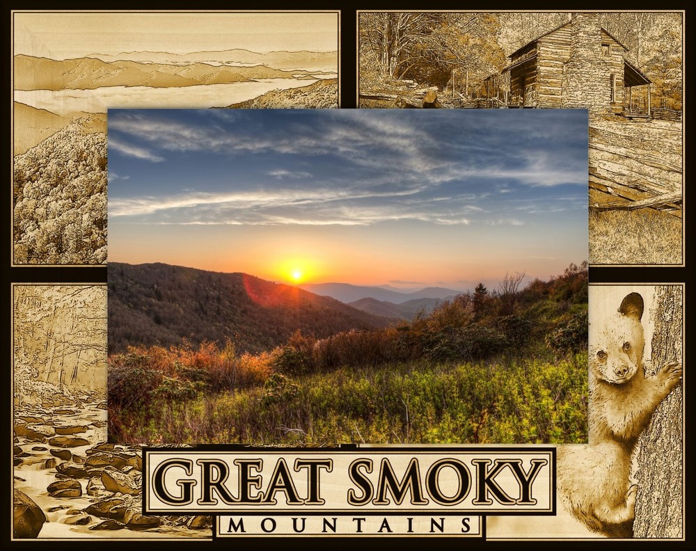 Great Smoky Mountains Laser Engraved Wood Picture Frame Landscape (4 x 6)