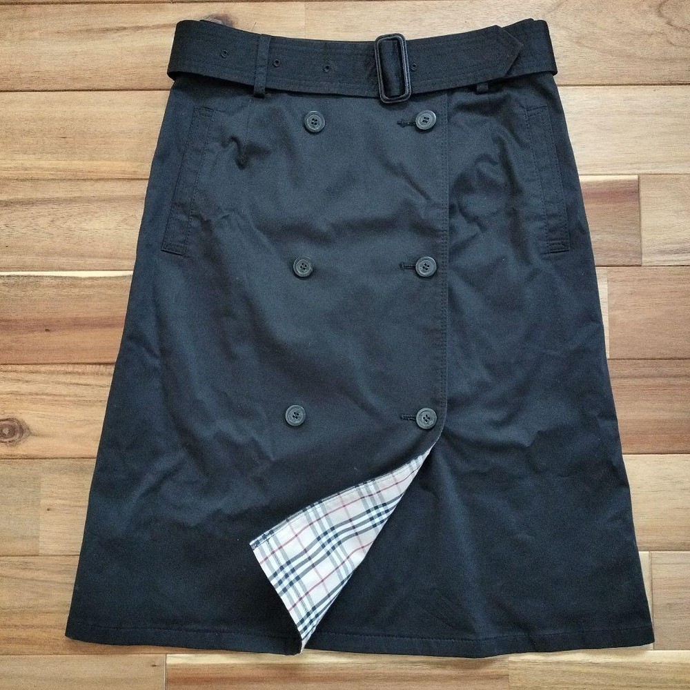 Burberry London Black Wrap Trench Skirt w/ Belt Nova Check Lining Size 38
