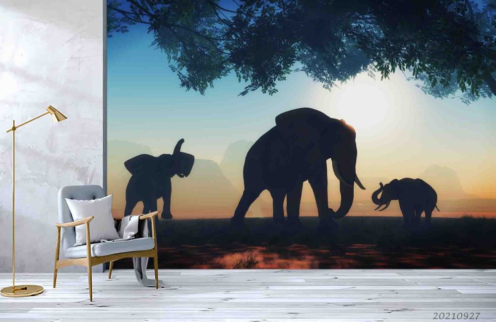 3D Wild Animal Elephant Forest Wall Murals Wallpaper Murals Wall Sticker