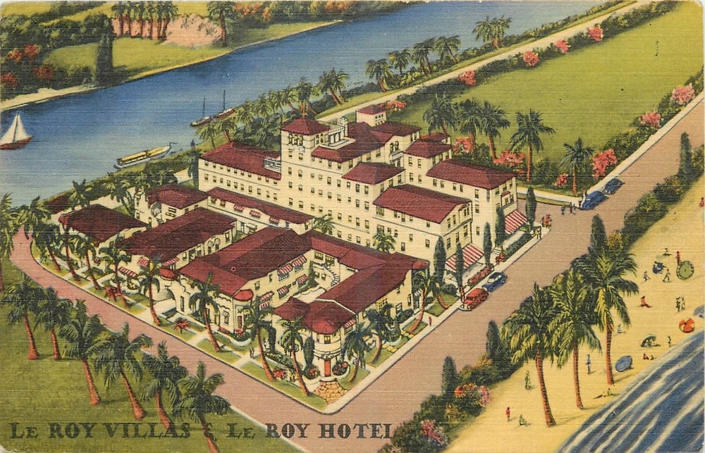 1942 Miami Beach Florida Le Roy Hotel Villas aerial View Postcard 26-3816