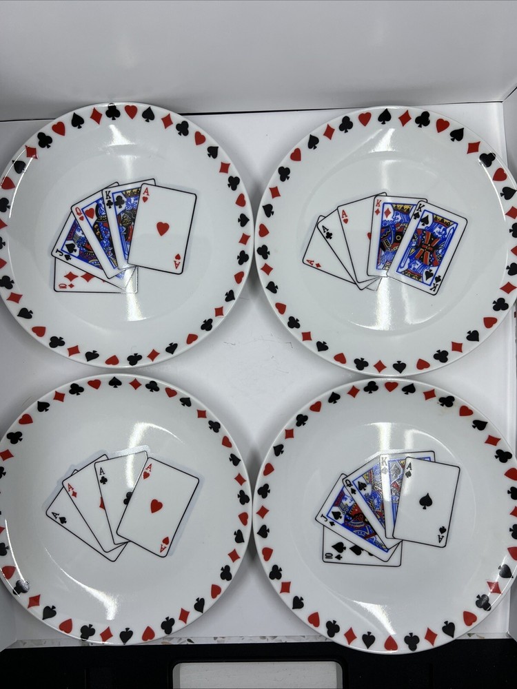 Vtg Playing Card Porcelain Plates 4 - 6.5