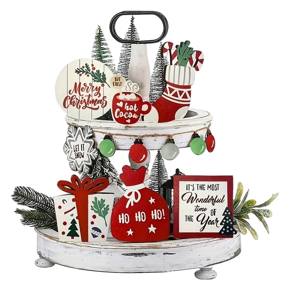 Christmas Tiered Tray Decor Wooden Christmas Sign Decor For Tiered Tray