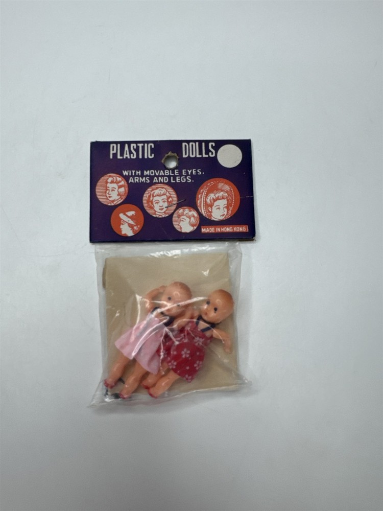 Vtg Mini Kewpie Dolls Pair NIP Hong Kong Movable Eyes Plastic 1960s