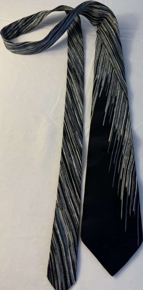 Palazzi Men's Blue Black White Striped Classic 100% Silk Woven Tie