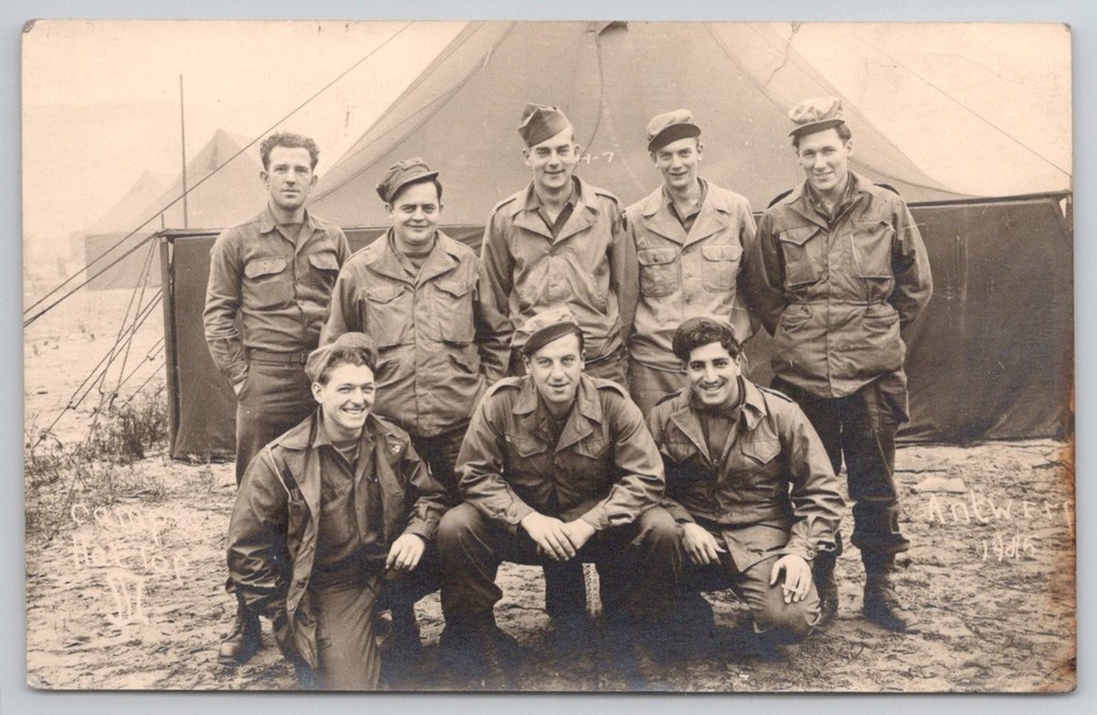 WWII Era RPPC Photo Postcard US Soldiers Military Camp Uniforms Names Identified