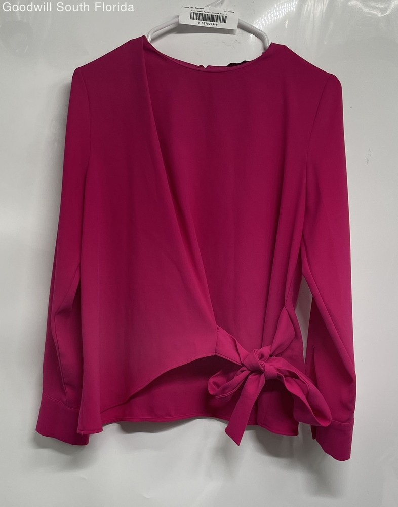 Zara Basic Womens Fuchsia Long Sleeve Crew Neck Tie Front Blouse Top Size Small