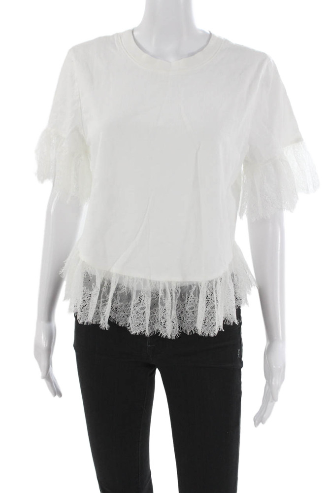 Cinq A Sept Womens White Cotton Crew Neck Short Sleeve Basic T-Shirt Size MFree Shipping in US $100+ Orders | $6.95 Orders Below
