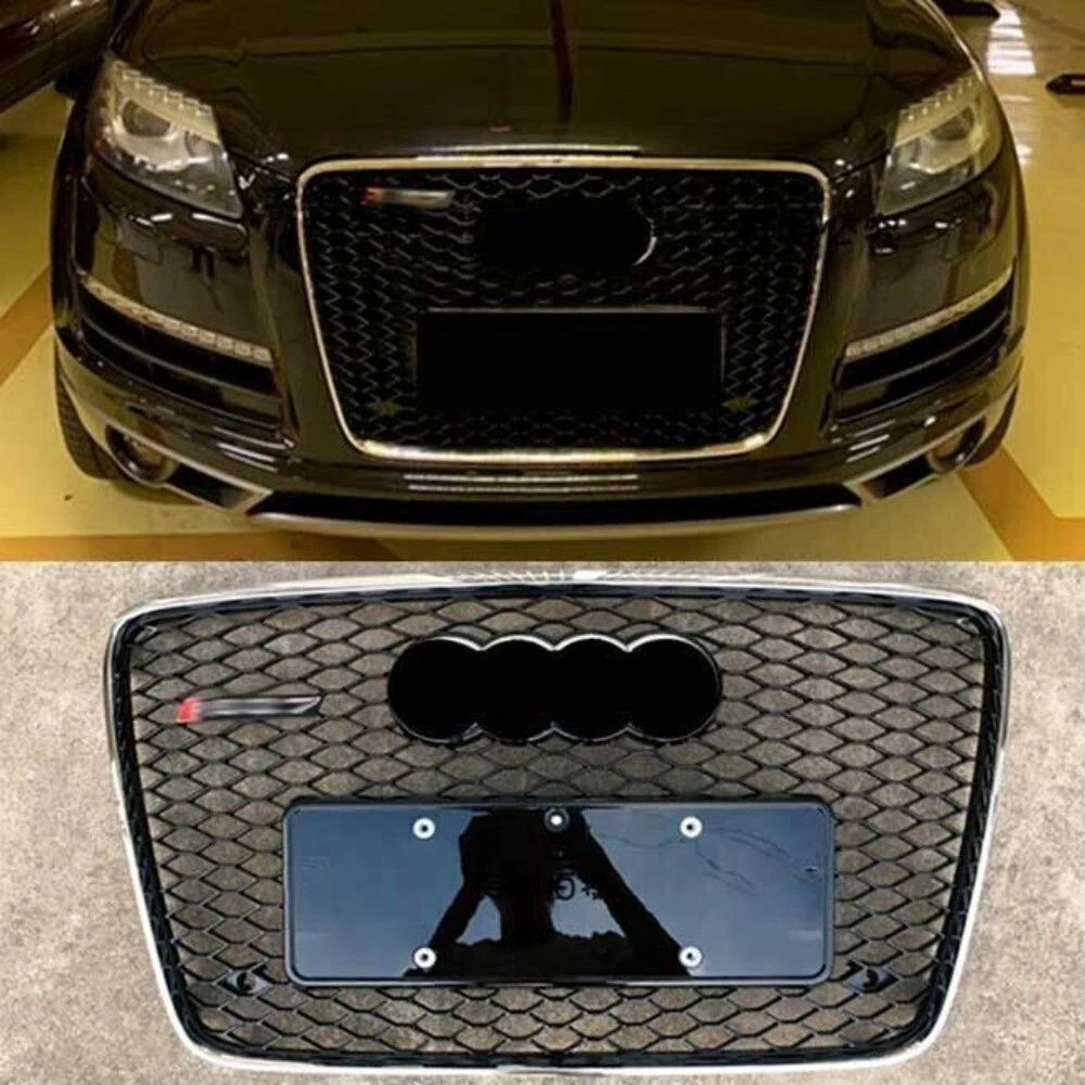 For Audi Q7 RSQ7 2009 -2015 Black Bumper Mesh Grill Honeycomb Chrome Frame